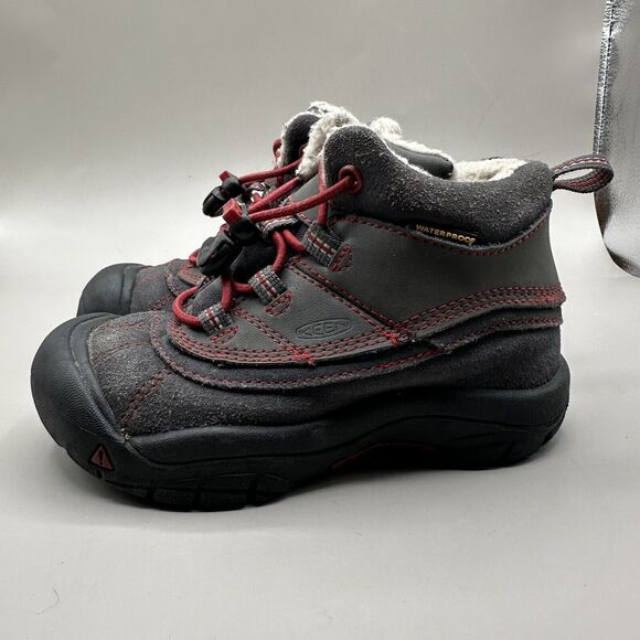 Keen Brady Winter Boots Sherpa Insulated Waterproof WP Toddler Size 10 Gray Red - Picture 2 of 10